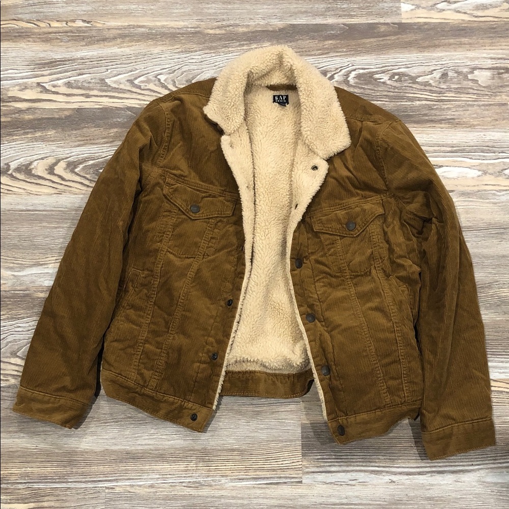 GAP Men's Tan Corduroy Jacket with Cream Fleece Lining